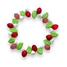 Load image into Gallery viewer, Czech glass strawberry fruit beads mix leaves & flowers 36pc #1