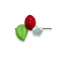 Load image into Gallery viewer, Czech glass strawberry fruit beads mix leaves & flowers 36pc #1
