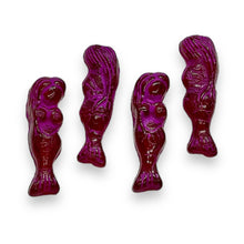 Load image into Gallery viewer, Czech glass mermaid beads 4pc fuchsia pink 25mm