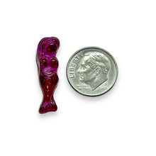 Load image into Gallery viewer, Czech glass mermaid beads 4pc fuchsia pink 25mm