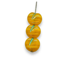 Load image into Gallery viewer, Czech glass flat apple peach fruit beads 12pc yellow orange 12x11mm