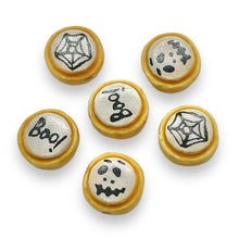 Load image into Gallery viewer, Tiny Halloween decorated cookie beads mix 6pc Peruvian ceramic 12x6mm