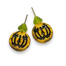 Load image into Gallery viewer, Czech glass Jack O' Lantern pumpkin beads 6 sets (12pc) yellow orange black