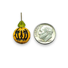 Load image into Gallery viewer, Czech glass Jack O' Lantern pumpkin beads 6 sets (12pc) yellow orange black