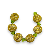 Load image into Gallery viewer, Czech glass Jack O' Lantern pumpkin beads & stems 6 sets (12pc) yellow orange bronze