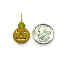 Load image into Gallery viewer, Czech glass Jack O' Lantern pumpkin beads & stems 6 sets (12pc) yellow orange bronze