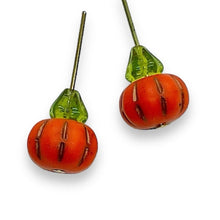 Load image into Gallery viewer, Czech glass pumpkin beads 8 sets (16pc) matte orange bronze with stems #8