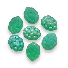 Load image into Gallery viewer, Czech glass raspberry fruit beads 12pc blue green uranium AB 14x10mm