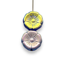 Load image into Gallery viewer, Czech glass XL hibiscus flower focal beads 4pc violet ABx2 20mm