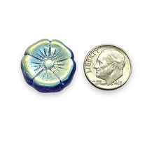 Load image into Gallery viewer, Czech glass XL hibiscus flower focal beads 4pc violet ABx2 20mm