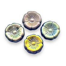 Load image into Gallery viewer, Czech glass XL hibiscus flower focal beads 4pc violet ABx2 20mm