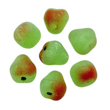Load image into Gallery viewer, Czech glass pear fruit beads 12pc matte uranium green red 10mm
