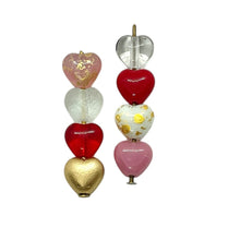 Load image into Gallery viewer, Czech glass tiny red pink gold heart beads mix 80pc 6mm