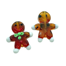 Load image into Gallery viewer, Christmas Gingerbread cookie man lampwork glass beads 4pc 27x24mm