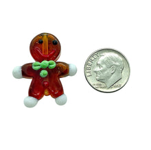 Load image into Gallery viewer, Christmas Gingerbread cookie man lampwork glass beads 4pc 27x24mm