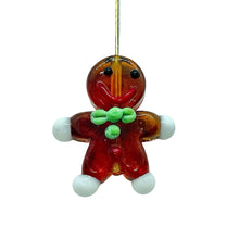 Load image into Gallery viewer, Christmas Gingerbread cookie man lampwork glass beads 4pc 27x24mm
