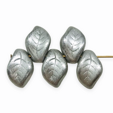 Load image into Gallery viewer, Czech glass wavy leaf beads 20pc matte silver 14x9mm