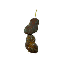 Load image into Gallery viewer, Czech glass owl beads 4pc orange brown picasso 17x15mm