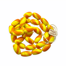 Load image into Gallery viewer, Wrapped Halloween candy glass beads 8pc orange yellow stripes