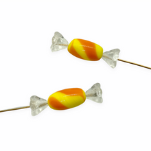 Load image into Gallery viewer, Wrapped Halloween candy glass beads charms 4 sets (12pc) orange yellow stripes-Orange Grove Beads