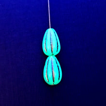 Load image into Gallery viewer, Czech glass melon drop beads 10pc turquoise gold 13x8mm UV glow #2