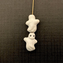 Load image into Gallery viewer, Tiny white Halloween ghost beads Peruvian ceramic 4pc 14x11mm