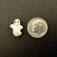 Load image into Gallery viewer, Tiny white Halloween ghost beads Peruvian ceramic 4pc 14x11mm