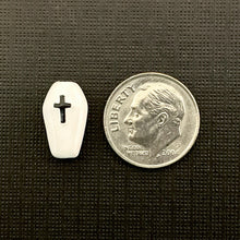 Load image into Gallery viewer, Tiny white Halloween coffin casket beads 4pc Peruvian ceramic 14x8mm