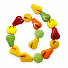 Load image into Gallery viewer, Czech glass retro style flat fruit beads charms 16pc apples, pears, peaches+-Orange Grove Beads