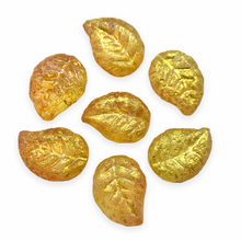 Load image into Gallery viewer, Czech glass leaf beads 20pc Summer Blush acid etched gold 12x9mm