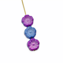Load image into Gallery viewer, Czech glass hibiscus flower beads 15pc blue purple 10mm
