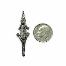 Load image into Gallery viewer, Articulated alligator crocodile charm pendant 1pc silver tone pewter 35mm