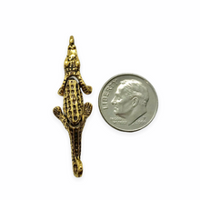 Load image into Gallery viewer, Articulated alligator crocodile charm pendant 1pc antique gold pewter 35mm