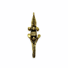 Load image into Gallery viewer, Articulated alligator crocodile charm pendant 1pc antique gold pewter 35mm