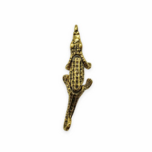 Load image into Gallery viewer, Articulated alligator crocodile charm pendant 1pc antique gold pewter 35mm