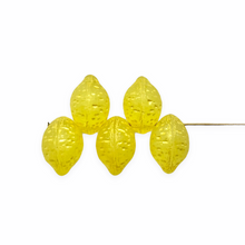 Load image into Gallery viewer, Czech glass lemon fruit beads 12pc matte yellow metallic UV