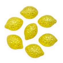 Load image into Gallery viewer, Czech glass lemon fruit beads 12pc matte yellow metallic UV