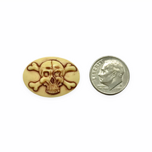 Load image into Gallery viewer, Pirate Skull & Crossbones Oval Flatback Cabochon Cameo Resin 4pc ivory red brown 18x25mm