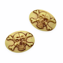 Load image into Gallery viewer, Skull & Crossbones Oval Flatback Cabochon Cameo Resin 4pc ivory red brown 18x25mm-Orange Grove Beads