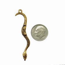 Load image into Gallery viewer, Articulated snake charm pendant 2pc antique gold pewter 51mm