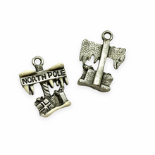 Load image into Gallery viewer, North Pole sign Christmas charm pendant 2pc antique pewter 20x15mm USA made lead free-Orange grove Beads