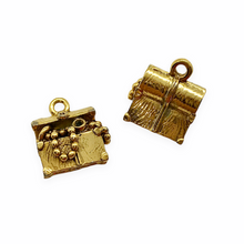 Load image into Gallery viewer, Pirate treasure chest charm pendant 2pc gold tone lead free pewter 13x14x8mm USA made-Orange Grove Beads