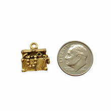 Load image into Gallery viewer, Pirate treasure chest charm pendant 2pc gold tone lead free pewter 13x14x8mm USA made