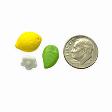 Load image into Gallery viewer, Czech glass opaque yellow lemon fruit beads with leaves flowers 36pc #3