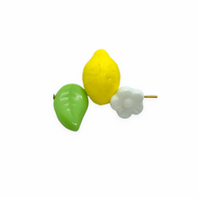 Load image into Gallery viewer, Czech glass opaque yellow lemon fruit beads with leaves flowers 36pc #3
