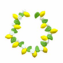 Load image into Gallery viewer, Czech glass opaque yellow lemon fruit beads with leaves flowers 36pc #3