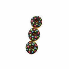 Load image into Gallery viewer, Tiny chocolate donut food beads Peruvian ceramic 4pc 9x6mm