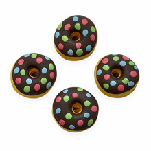 Load image into Gallery viewer, Hand painted tiny ceramic miniature donut food beads charms 4pc vertical drill 9x6mm-Orange Grove Beads