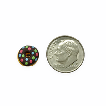 Load image into Gallery viewer, Tiny chocolate donut food beads Peruvian ceramic 4pc 9x6mm