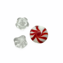 Load image into Gallery viewer, Wrapped Christmas peppermint candy glass beads 4 sets (12pc) red white swirl